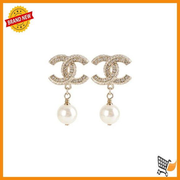 Gold-Tone Crystal Rhinestone Pearl Drop Dangle Earrings 1.5 Inches - Picture 1 of 6